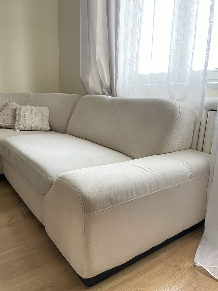 Duza narozna sofa naroznik king size z funkcja spania kremowy duzy