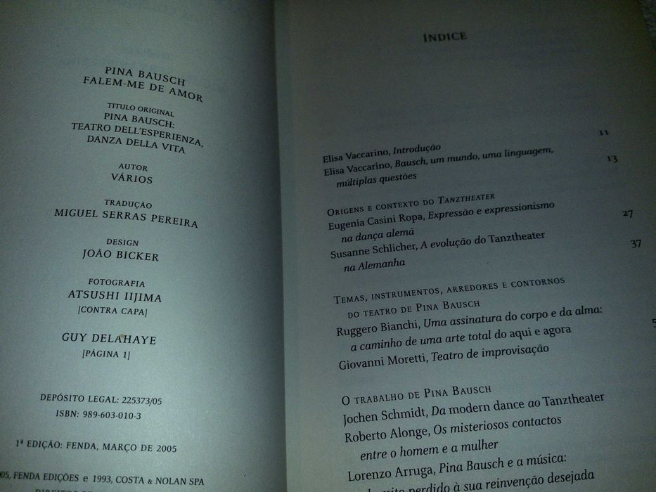 falem-me de amor (pina bausch) 1ª edição 2005 livro
