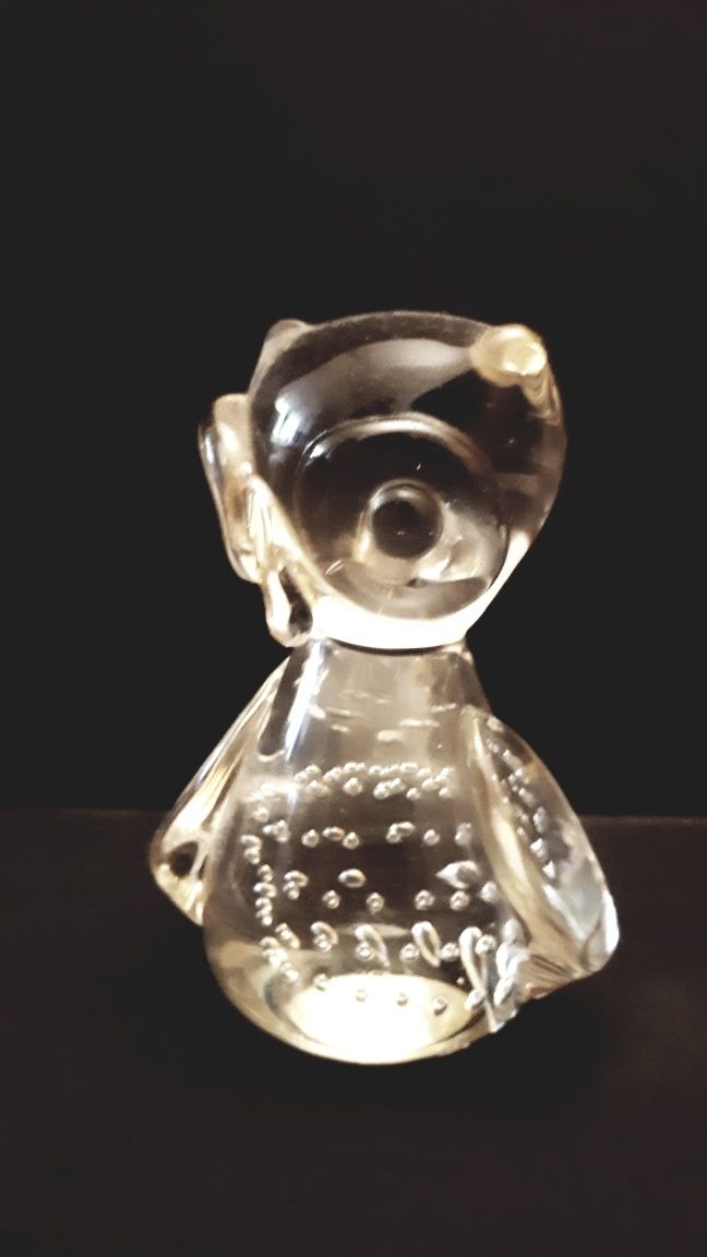 Przycisk szklany do papieru figurka sowa ptaszek Murano PRL
