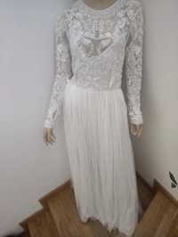 Suknia ślubna ASOS 38 40 cekiny zdobienia M L biała sukienka tiul