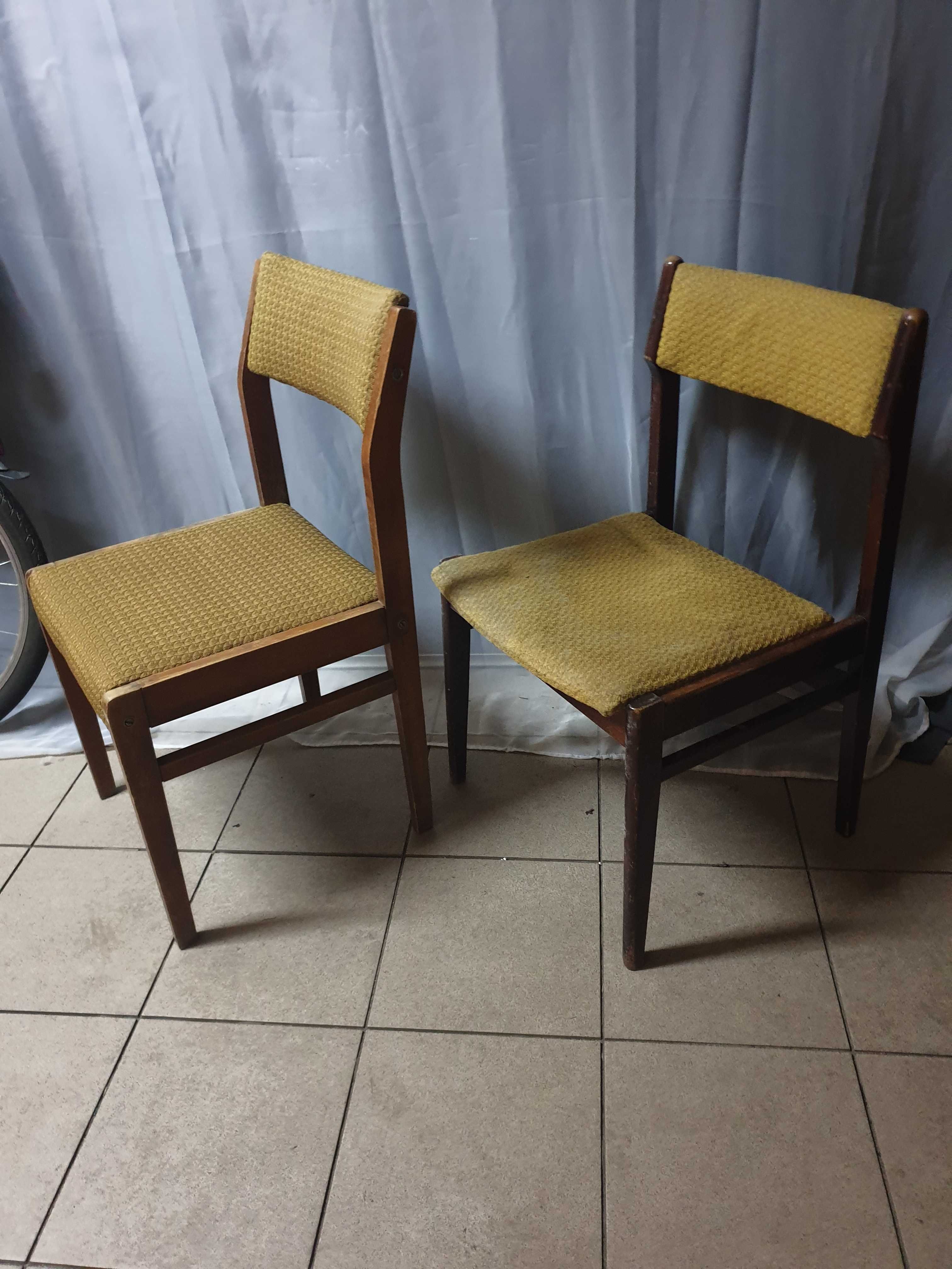 2 krzesla zwp prl prawdziwe drewno żółte zielone zestaw krzesel