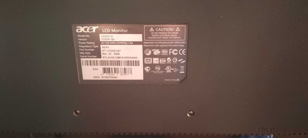 MONITOR ACER 22" X223w Q