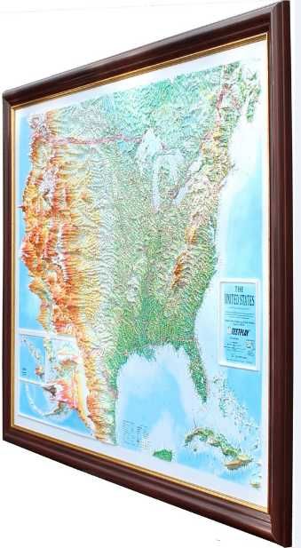 Mapa USA 3D Duża 80 x 120 cm w ramie