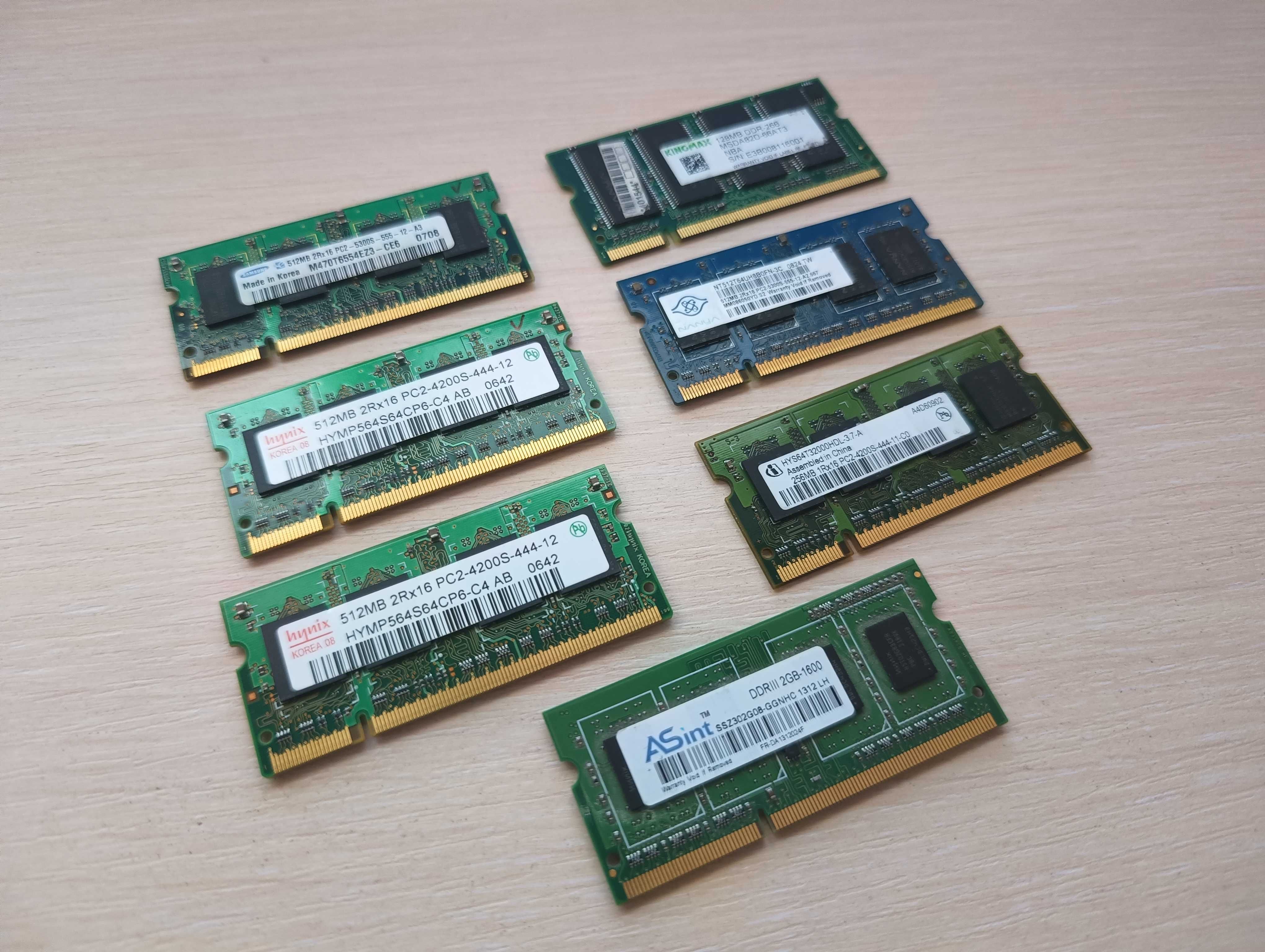 Оперативная память ноутбучная DDR2 512 256Mb DDR3 2GB DDR-266 128Mb