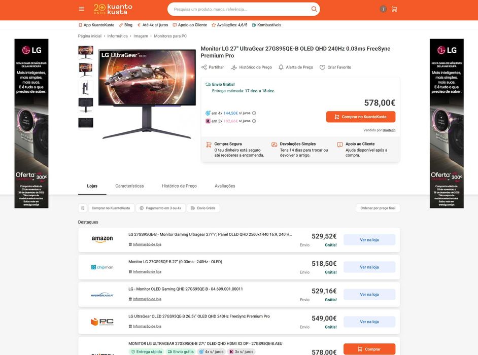 Monitor Gaming LG UltraGear  OLED QHD 240Hz 0.03ms