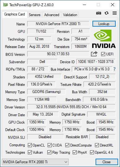 Dell Nvidia RTX 2080Ti, Gwar 3m-c