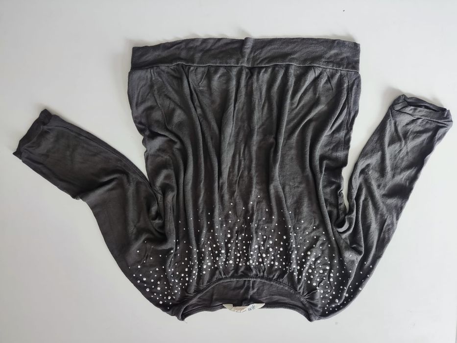 146/152 H&M Bluzka koszulka krótka ze srebrnymi dżetami rękaw ¾