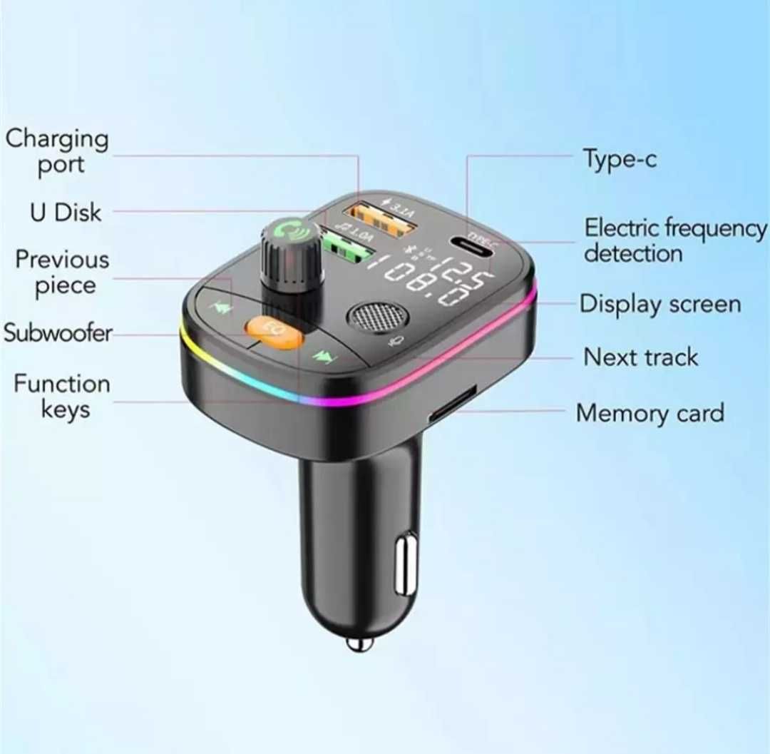 Авто передатчик FM модулятор Bluetooth 5.0 МР3 USB зарядний пристрій