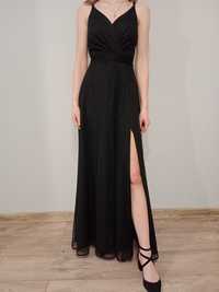 długa czarna, brokatowa sukienka