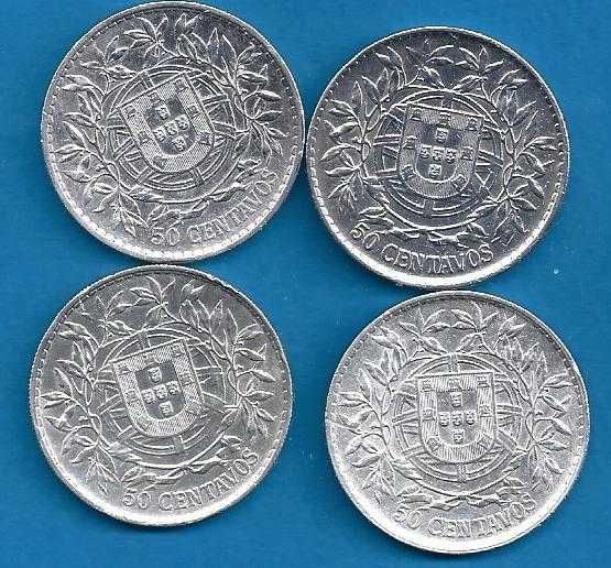 Republica   Coleção de 50 Centavos 1912 a 1916 e 20 Escudos 1953 Prata