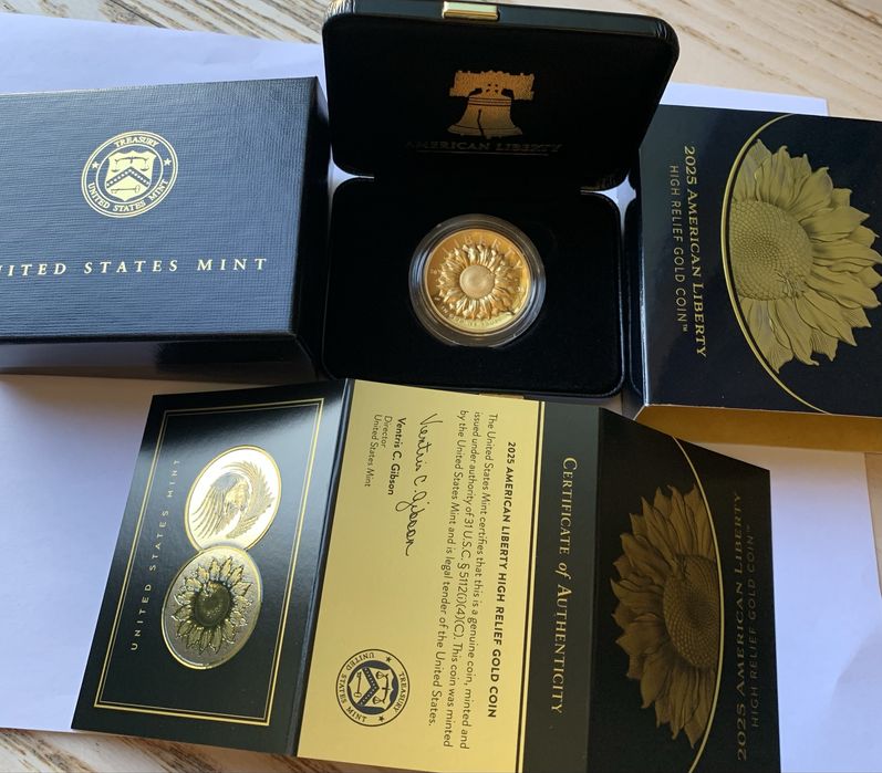 Золота монета «Соняшник» високий рельєф,пруф