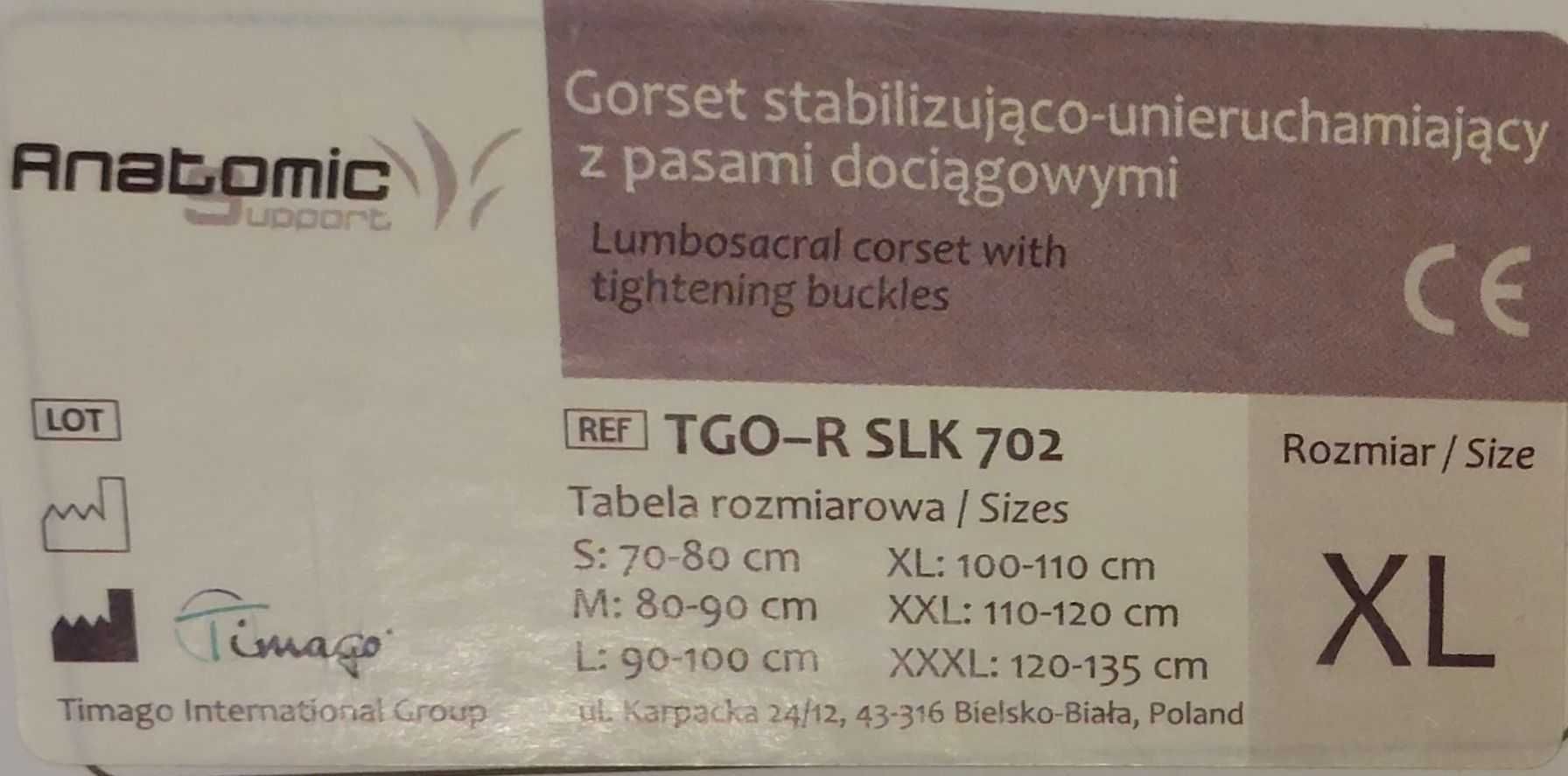 Gorset stabilizująco-usztywn. Orteza lędźwiowa Timago TGO-R SLK 702
