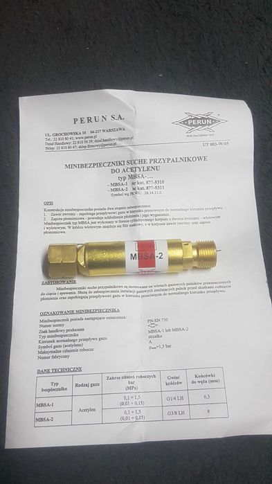 Minibezpiecznik przypalnikowy do acetylenu.