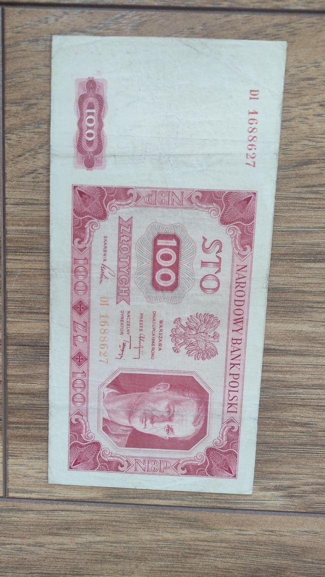 Banknot Polski 100 złotych 1948rok. Seria DI