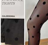 Rajstopy Calzedonia S i M czarne tiulowe flokowane w kropki grochy