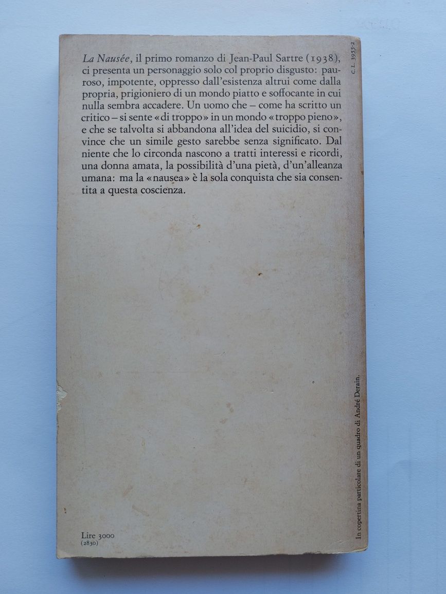 Książka po włosku. La nausea. Jean Paul Sartre