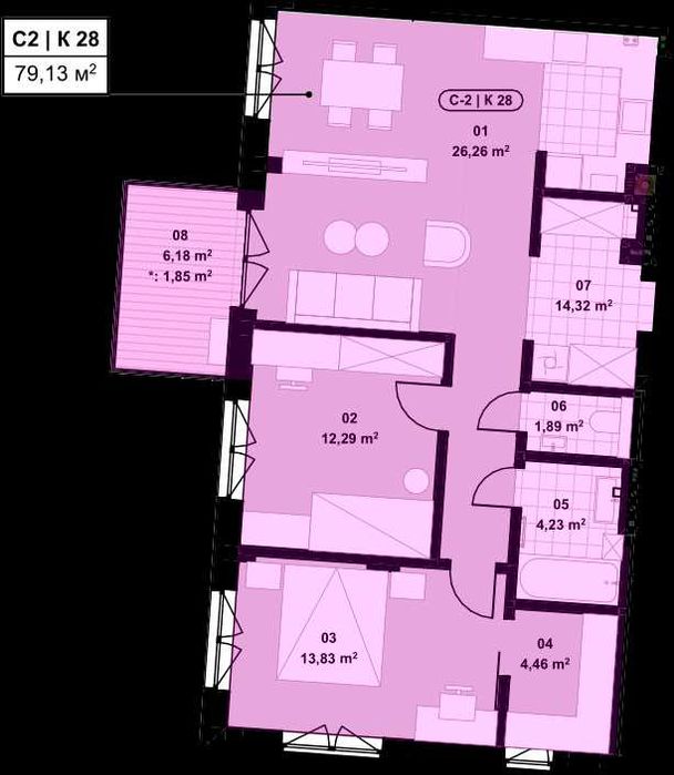 Продаж квартири 2 кімнати+гардероб м. Винники - 79м2
