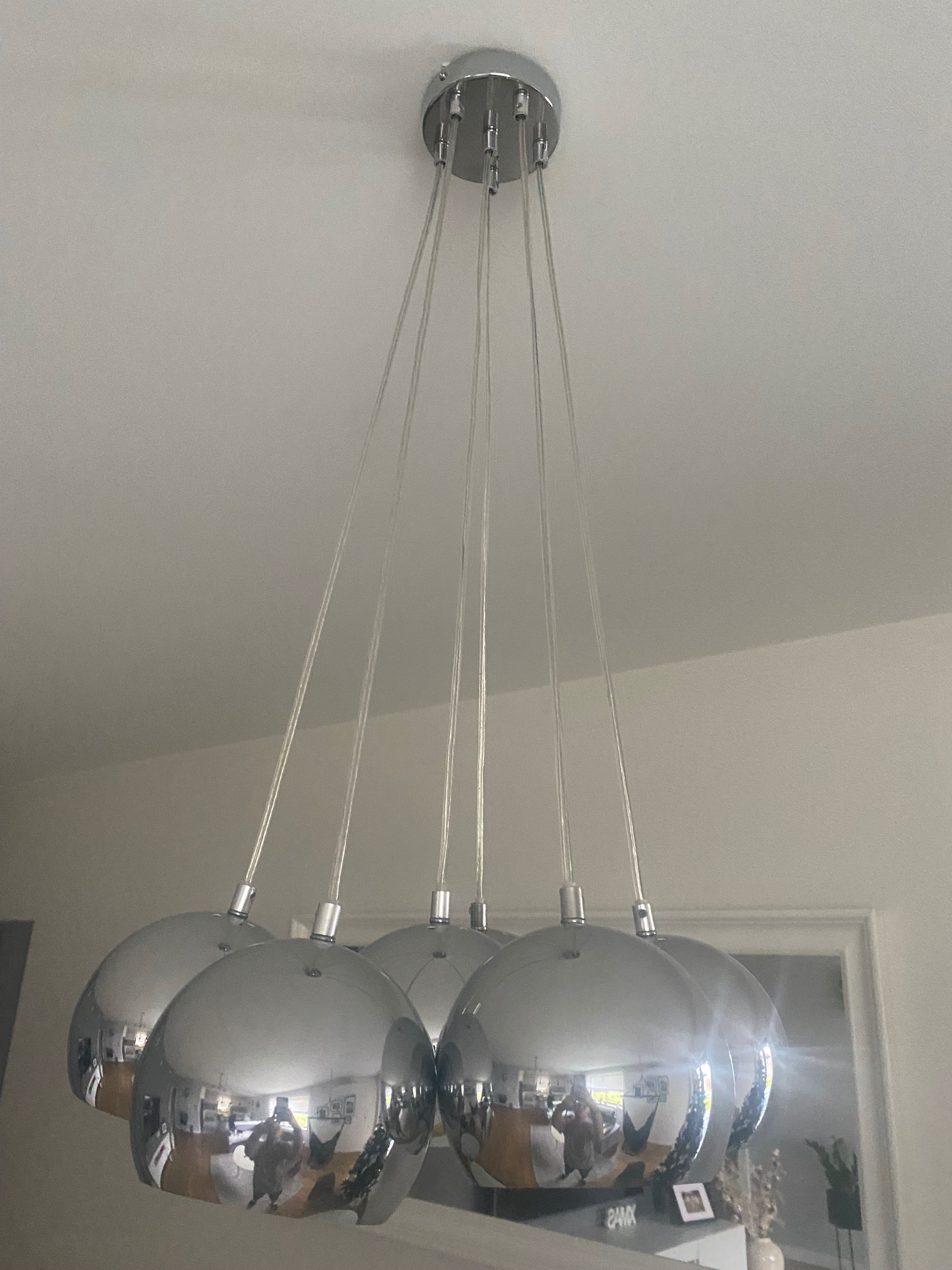 Lampa wisząca 6 kloszy metalowa srebrna