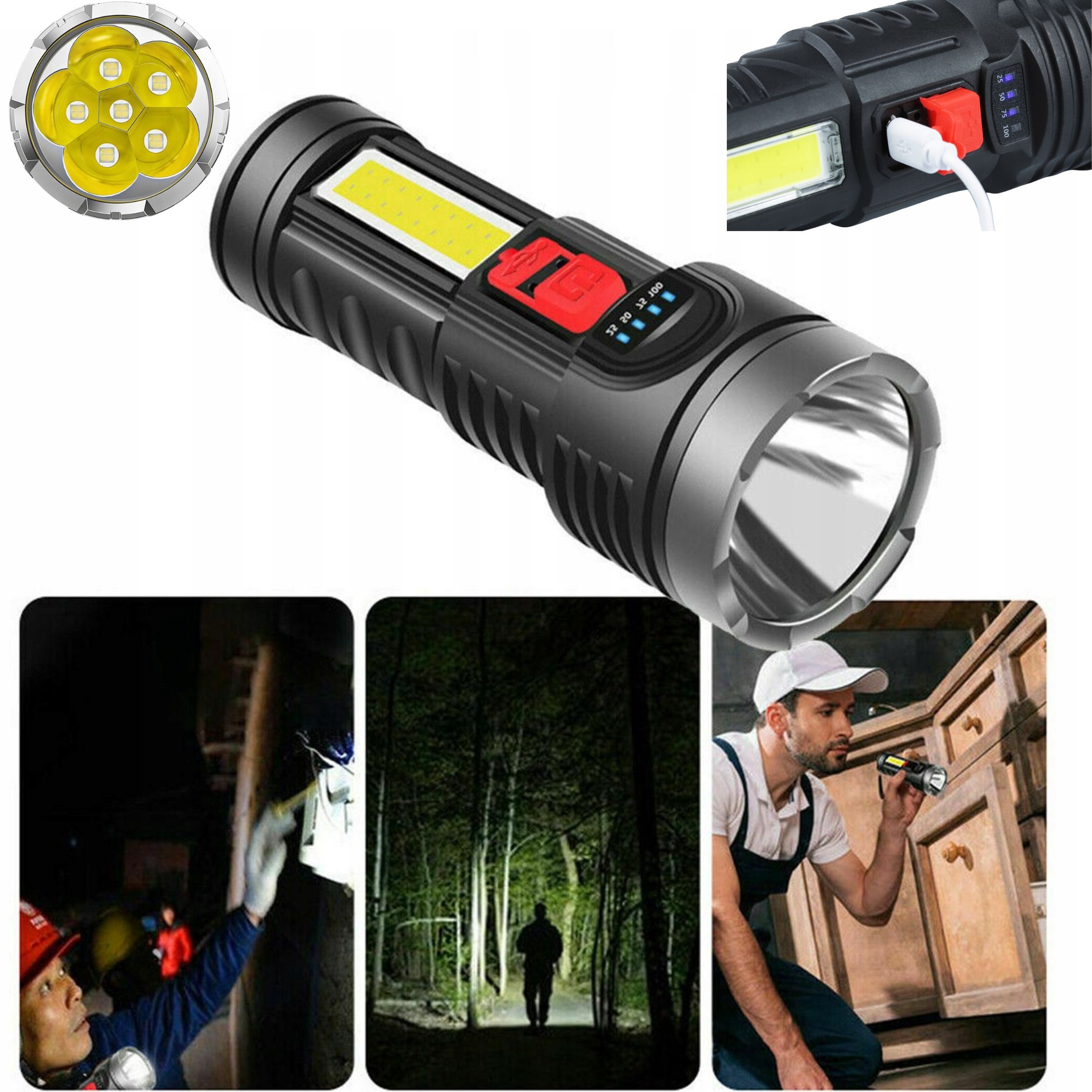 Bardzo mocna latarka akumulatorowa led usb taktyczna wodoodporna