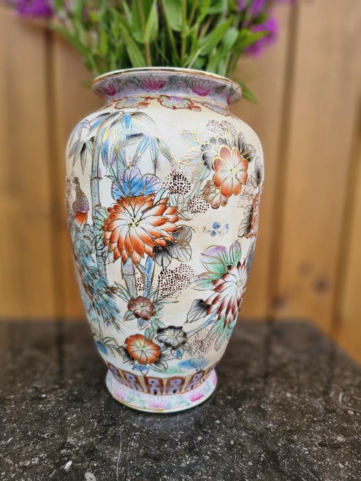 Wazon malowany kwiaty pawie 32 cm #1143 Stylowy Węgrów