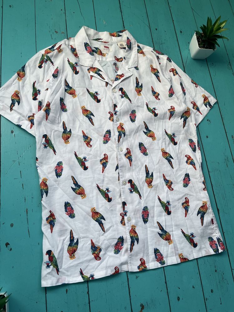 Рубашка гавайка Levi’s Cubano Parrots, размер S, пляжная рубашка