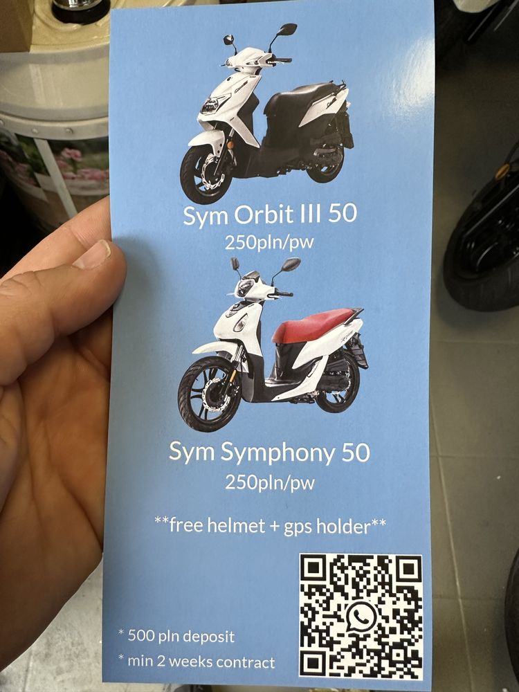 Skuter skutery wynajem wypożyczalnia 50/125cc Pyszne Uber Eats  Wolt