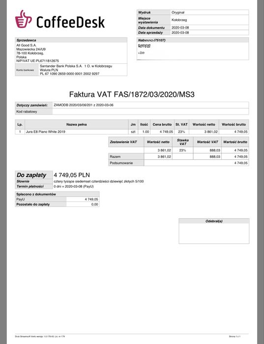 Jura E8 (EA) Piano White 2020 stan bdb