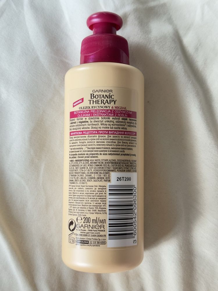 Garnier botanic therapy olejek rycynowy migdał krem do włosów 200 ml