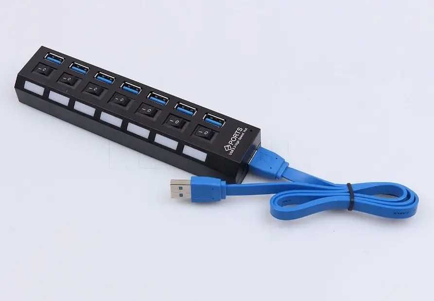 USB 3.0 HUB хаб на 7 портов Switch Support 1 Тб HDD+ Блорк питания