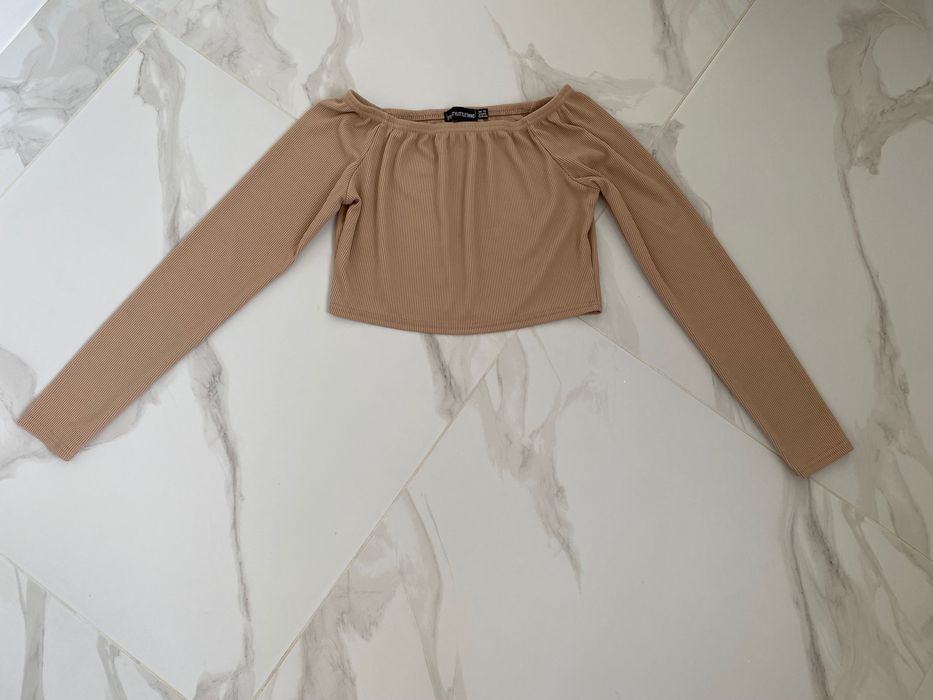 Топ кроптоп топ бандо топ з довгим рукавом в рубчик розмір M бежевий