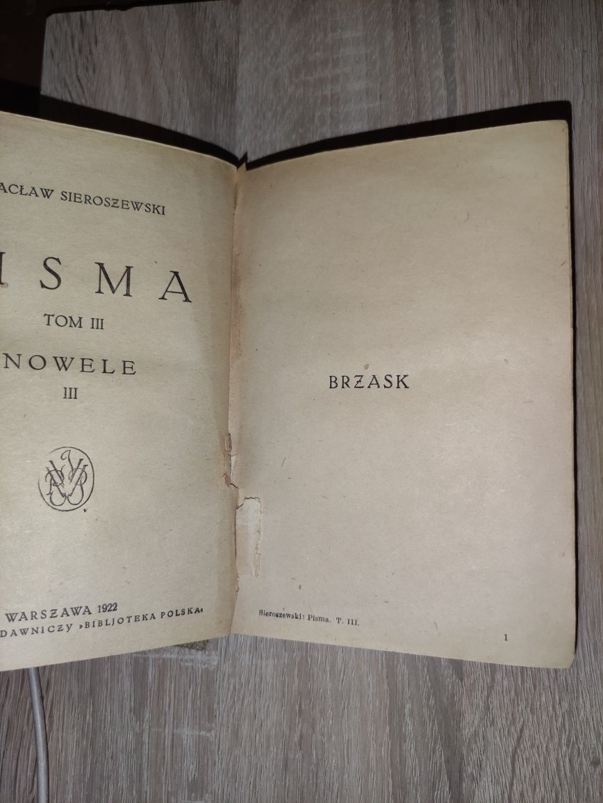 Książka z 1922 r ' Pisma tom 3 nowele Sieroszewski