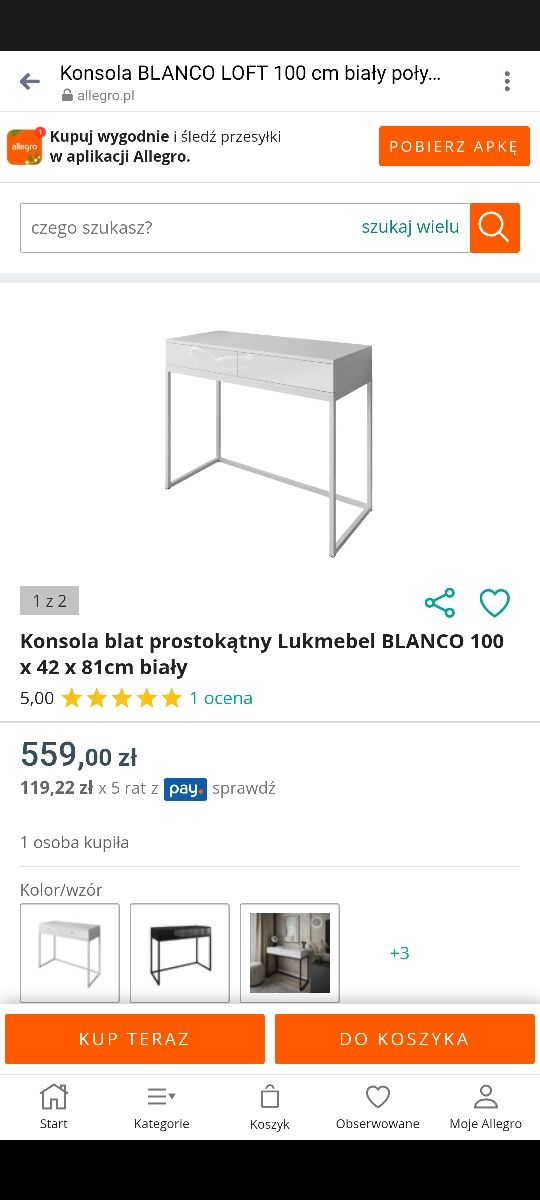 Toaletka biurko Konsola blat prostokątny Lukmebel BLANCO 100 x 42 x 81