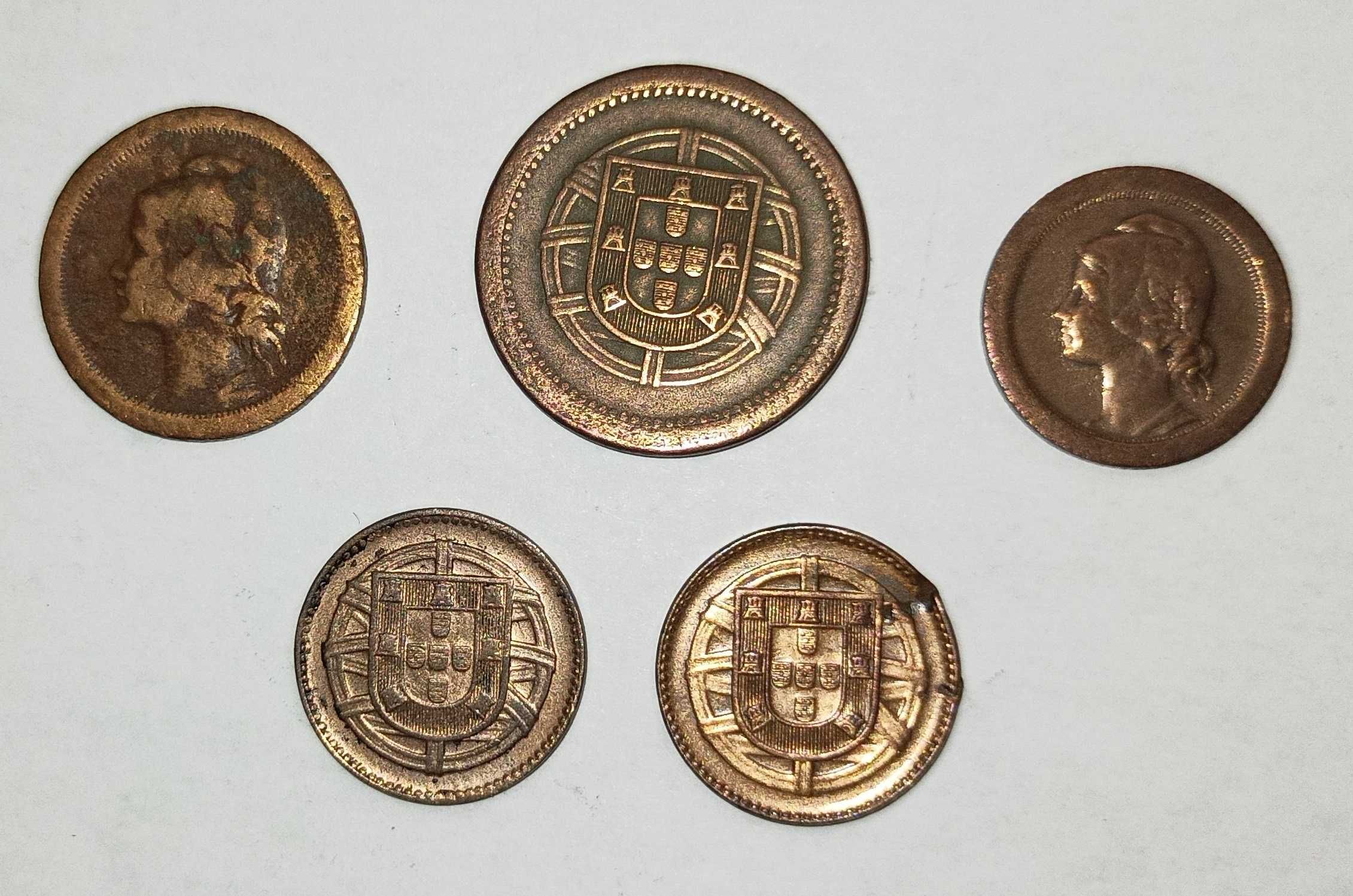 5 moedas de 10, 5 e 1 centavos