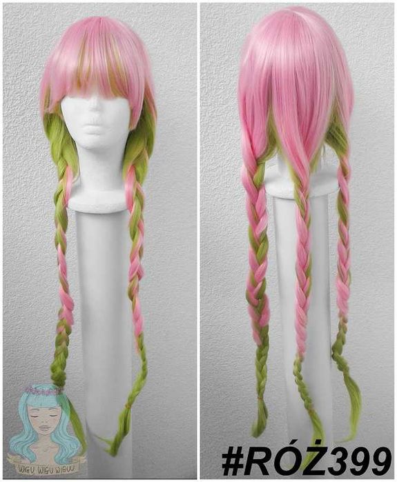 Mitsuri Kanroji Demon Slayer różowa peruka z warkoczami cosplay wig
