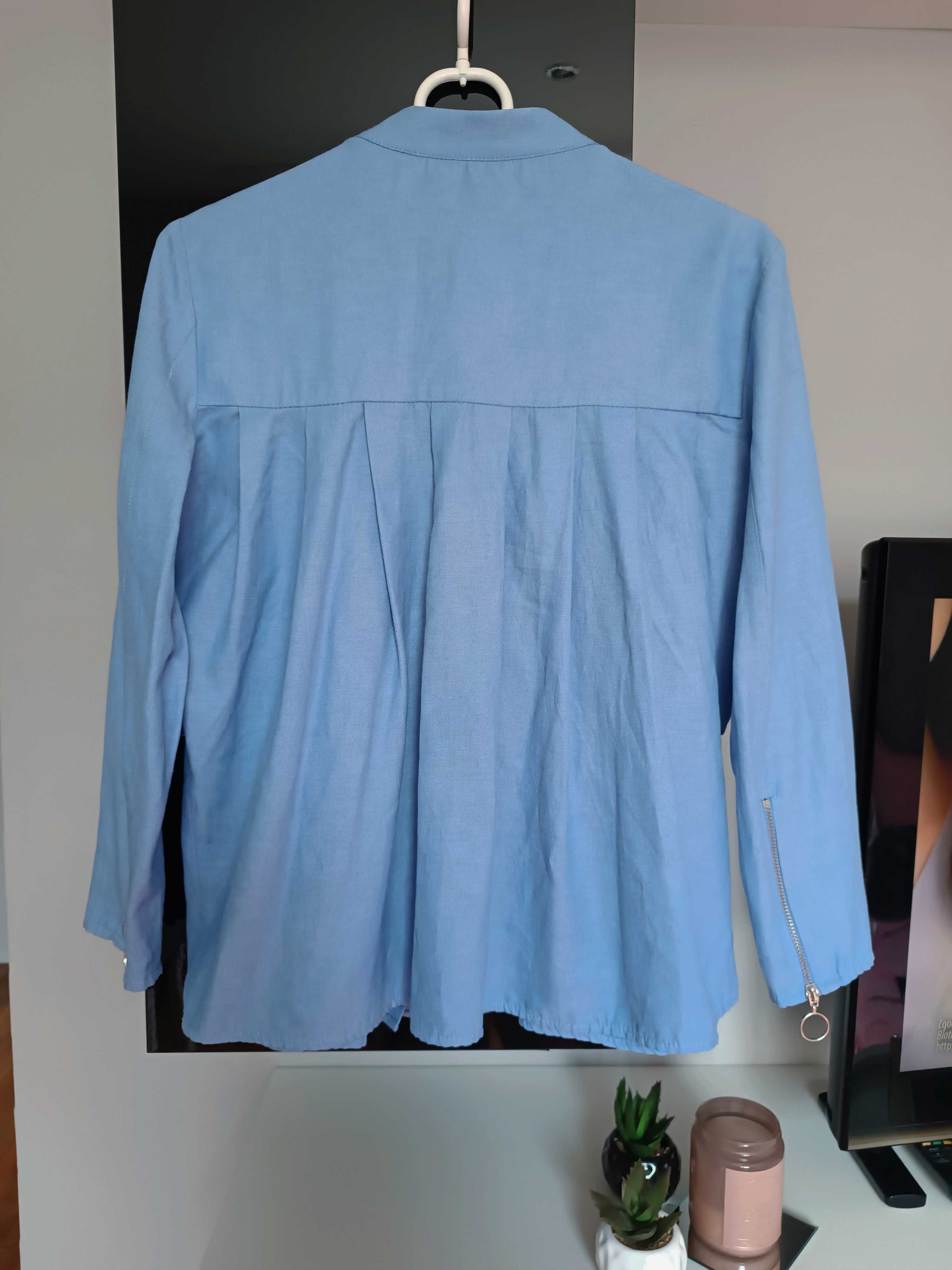 Niebieska koszula z falbaną Zara Basic zatrzaski baby doll