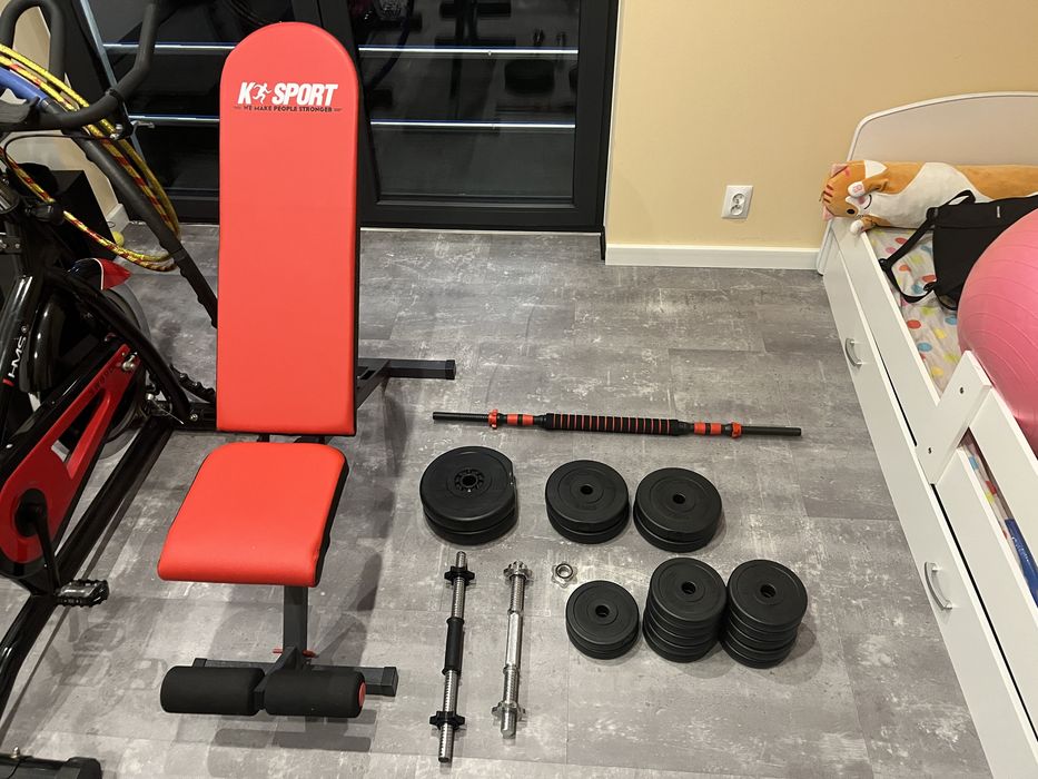 Ławeczka regulowana,gryf,hantle oraz ciężarki