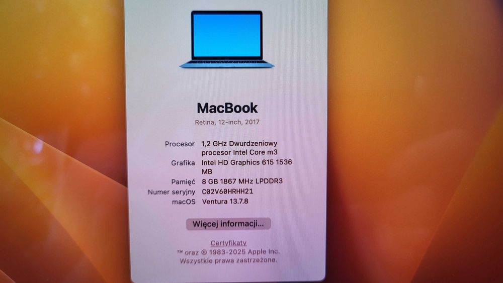 MacBook 12'' 2017 Retina A1534 Intel Core m3/8GB/256GB super stan