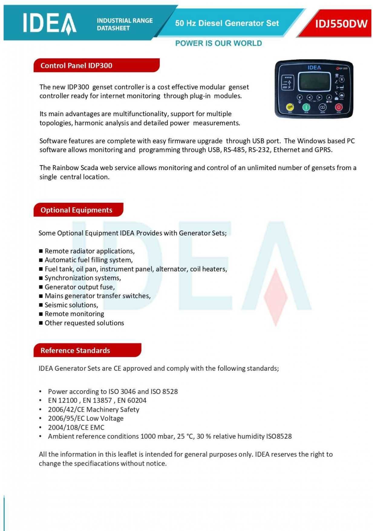 Генератор дизельний IDEA IDJ550DW, ТОРГ