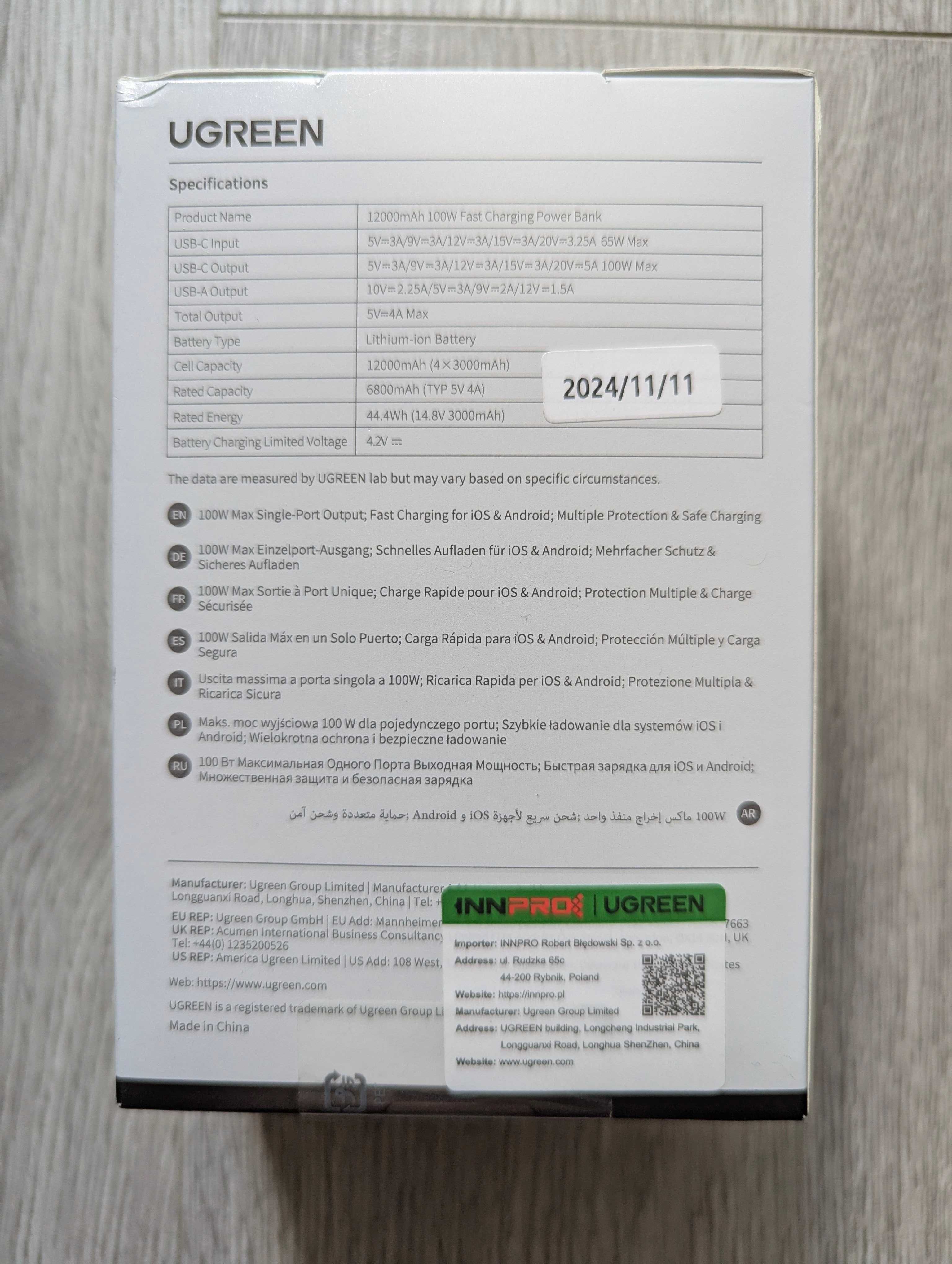NOWY Powerbank UGREEN Nexode 12000mAh USB-C USB 100W Z Wyświetlaczem