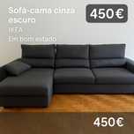 Sofá-cama IKEA cinzento escuro com chaise longue – excelente estado