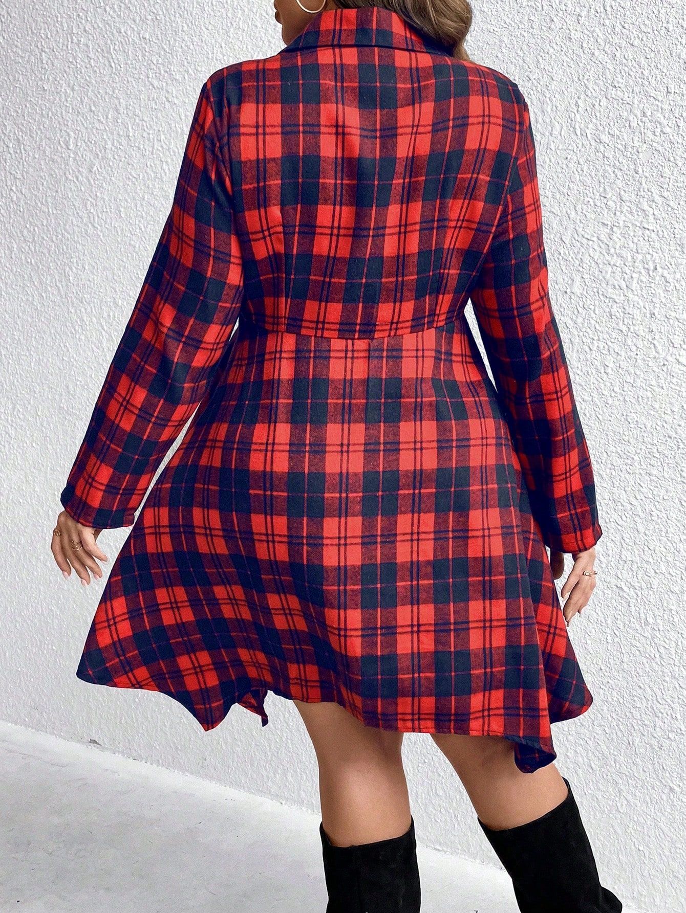 Sukienka Flanelowa Koszulowa Midi W Kratkę Sznurowana Casual Shein 3Xl