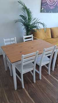 Stół, 4 Krzesła Zestaw, Biały drewno