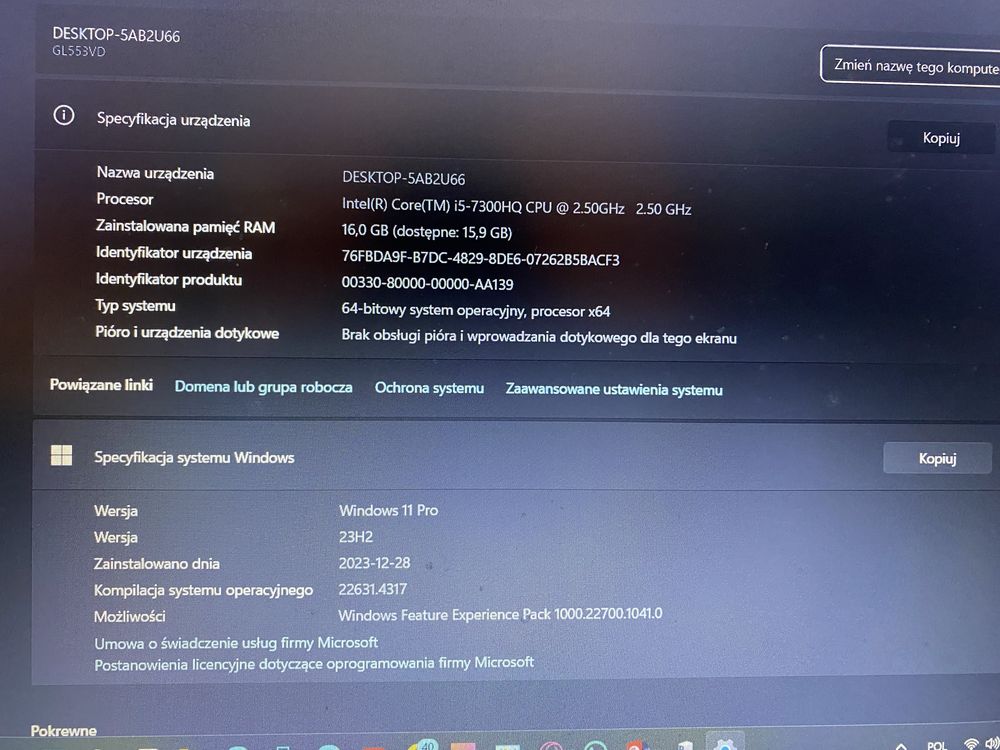 Laptop Asus Rog Strix GL553V. Bardzo dobry stan! Do gier/biura/nauki.