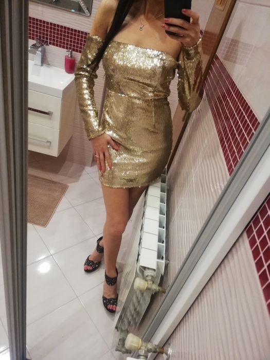 Nowa cekinowa sukienka cekiny wesele 36 s hiszpanka panieński 18 wow