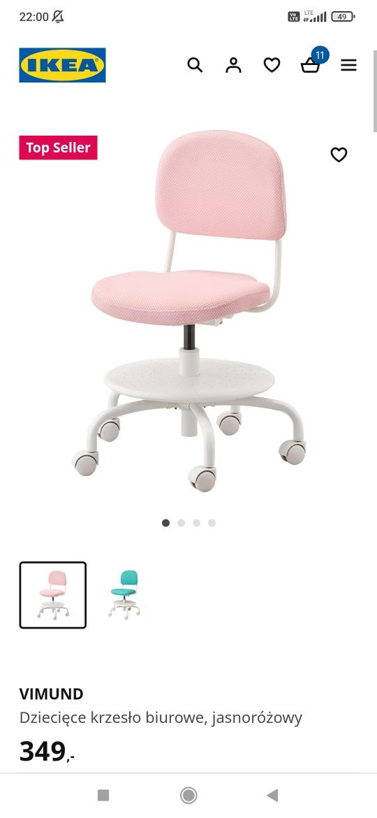 Krzesło obrotowe dziecięce Ikea Vimund różowe