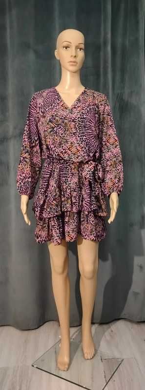 XS S M sukienka boho animal print falbany na 2 sposoby wiskoza jakość