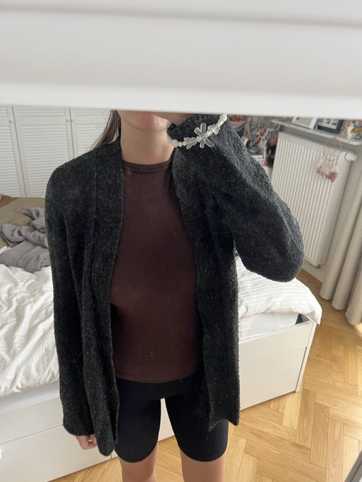 Kardigan sweter szary Zara S jesienny zimowy wełna y2k
