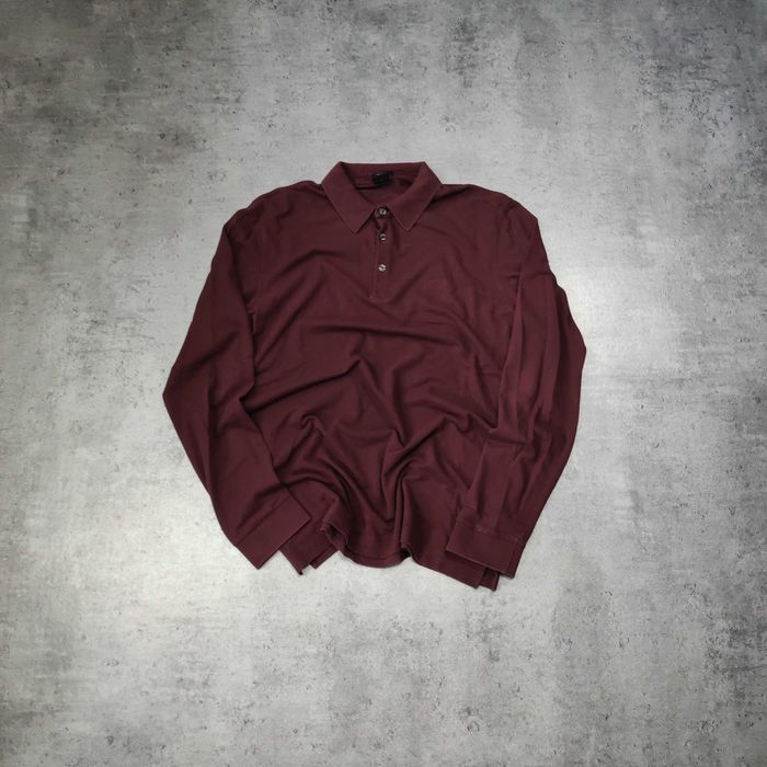 MĘSKA Koszulka Polo Długi Rękaw Longsleeve Bordo Hugo Boss Bawełna