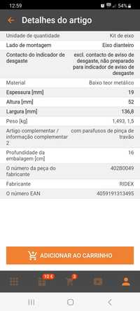 Discos travões + calços