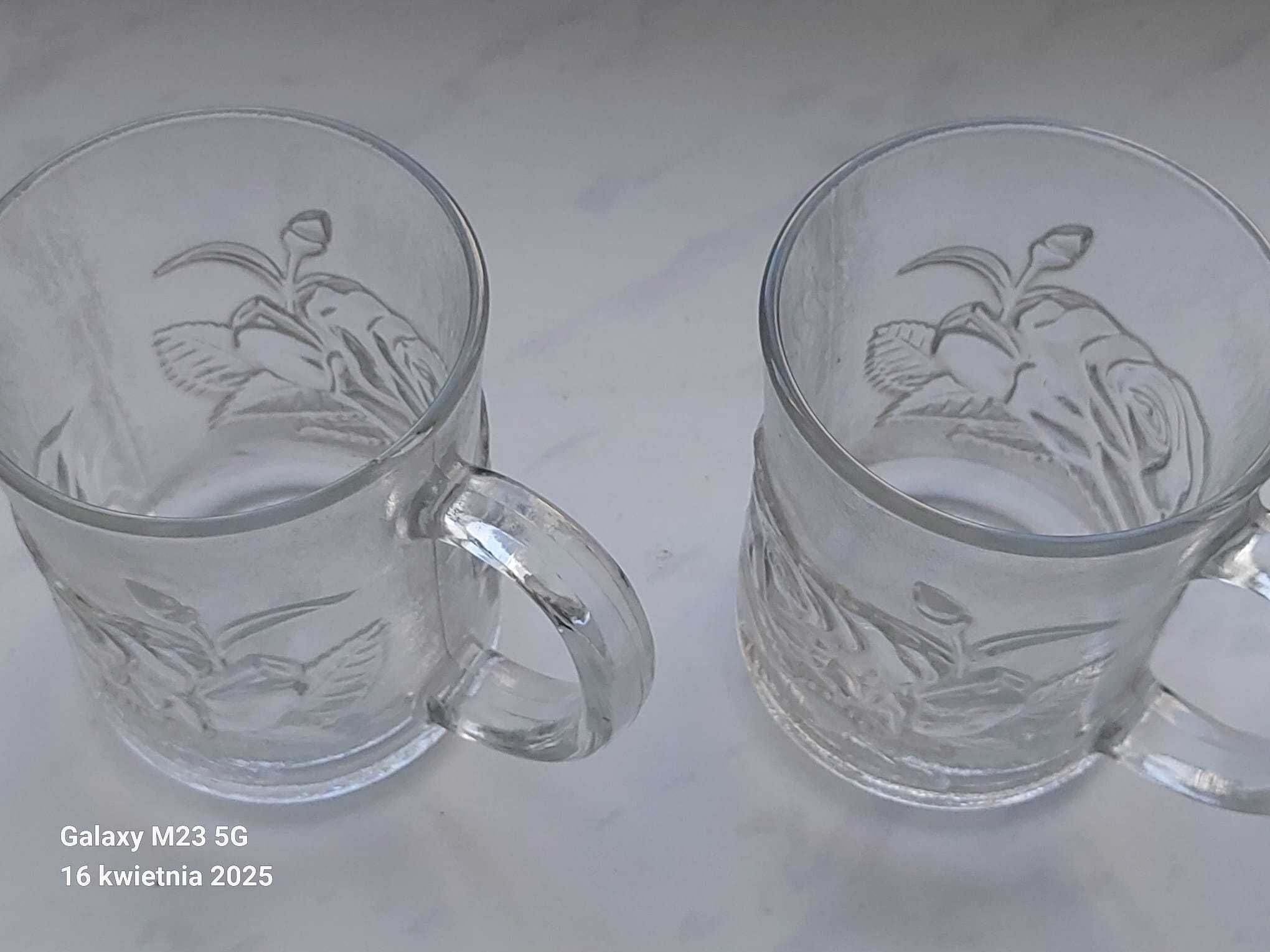 3 kubki szklanew kwiaty róży mrożone szkło 250ml